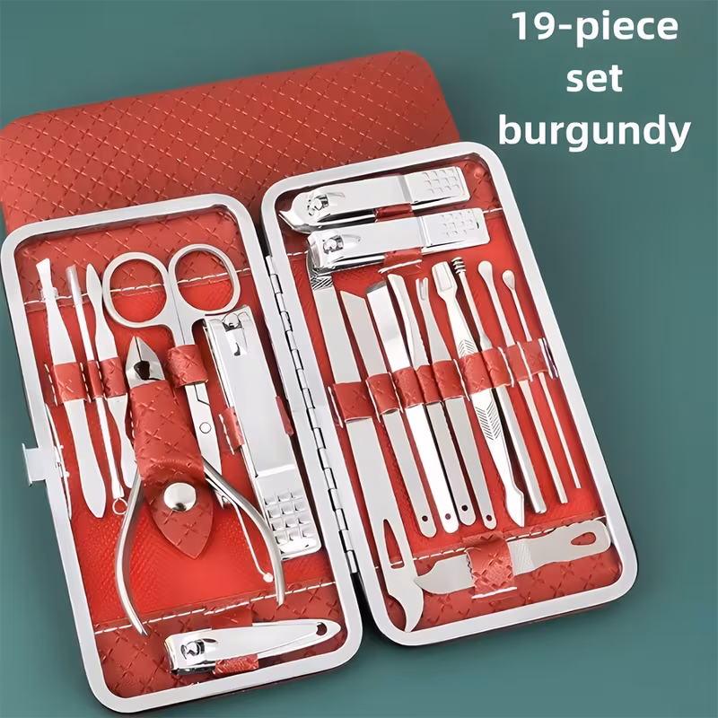 19pcs professional manicure pedicure set stainless steel nail care kit with cuticle nippers clippers files grooming tools for toenails precision trimming shaping home halloween and christmas gifts nail tech nail supplies professional nail polish for women beginner nail kit nail supplies set Product details 0