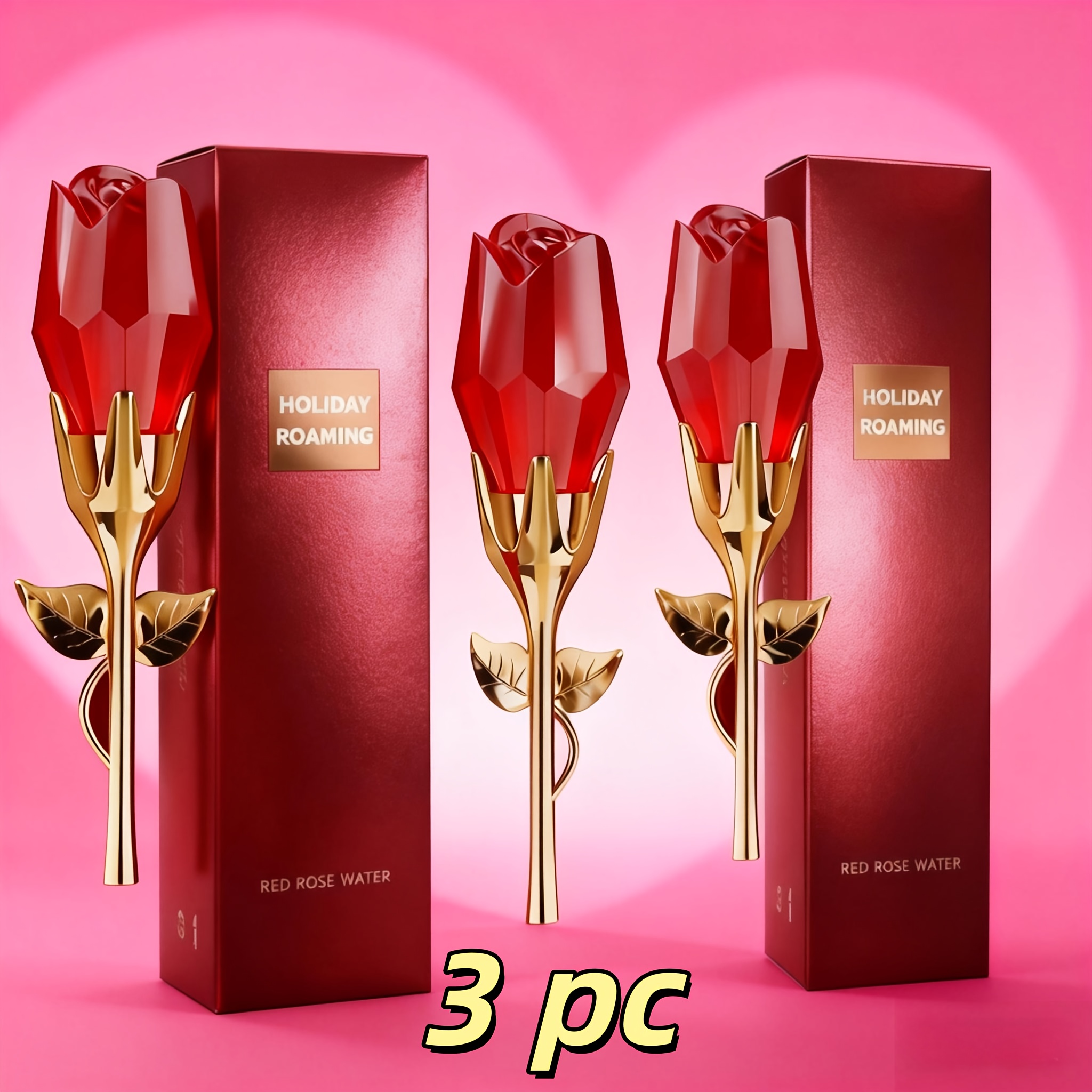Image of 3pcs Rose Crystal Perfume 50ml | Bouquet-wrappable Valentine's Day Edition | Rose Pink Pepper Raspberry Amber Fragrance | Design Romantic Gift |hair Perfume