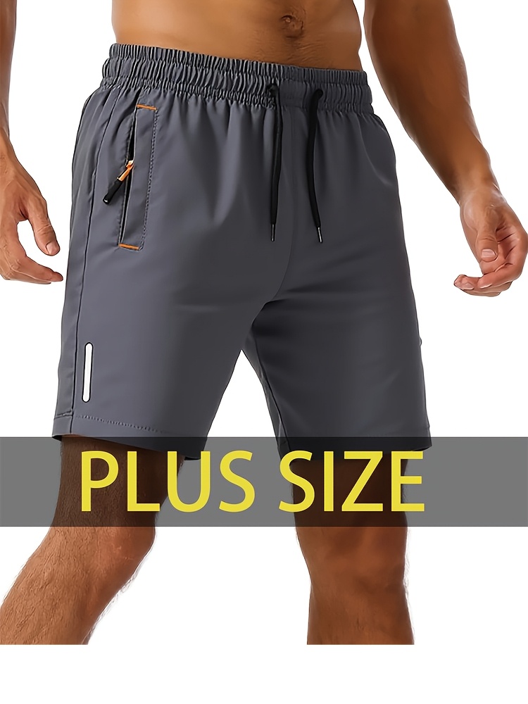 1pc Men's Lightweight Quick-Dry Plus Size Athletic Shorts - Breathable Polyester-Spandex Blend, Elastic Drawstring Waist with Pockets for Running, Gym, Beach & Outdoor Activities, Workout Shorts, Gym Apparel, Simple Design, Durable Sportswear, PLUS SIZE