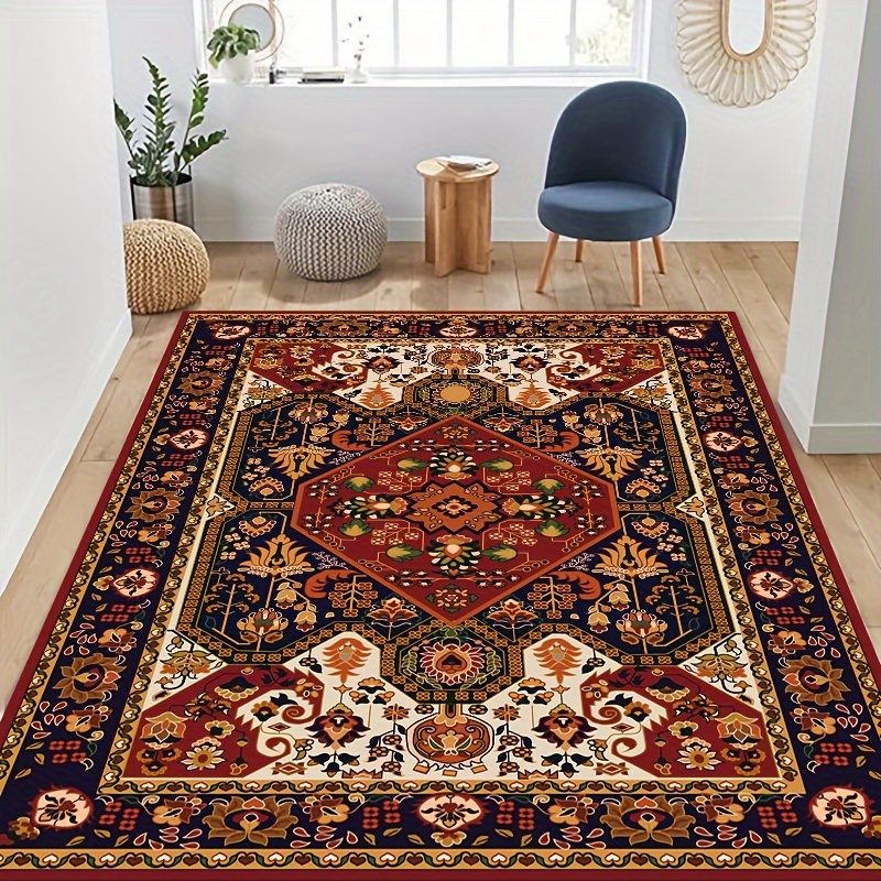 

Luxurious Persian-inspired Area Rug - Non-slip, Machine Washable, Microfiber For Living Room & Bedroom Decor