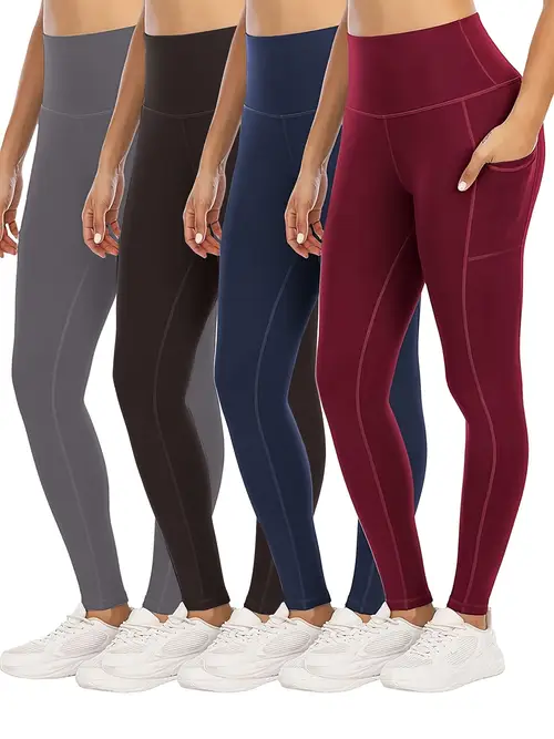 4pcs set of high waisted yoga leggings with pockets lifting and elastic band womens sportswear spring summer wide waistband