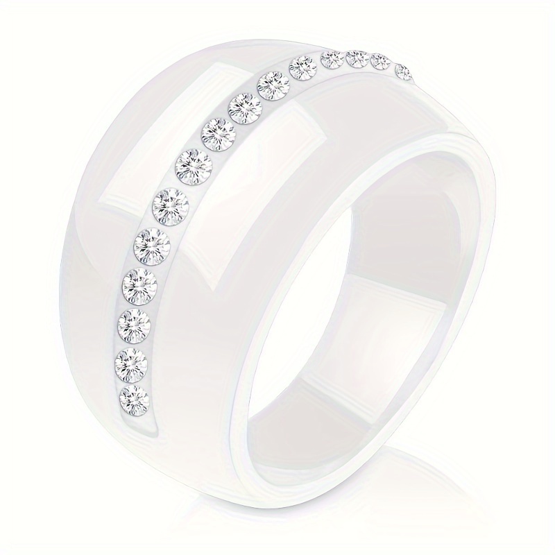 Temperament Geometric 14mm Large Black And White Ceramic Inlaid Single Row Men's And Women's Fashionable Ring