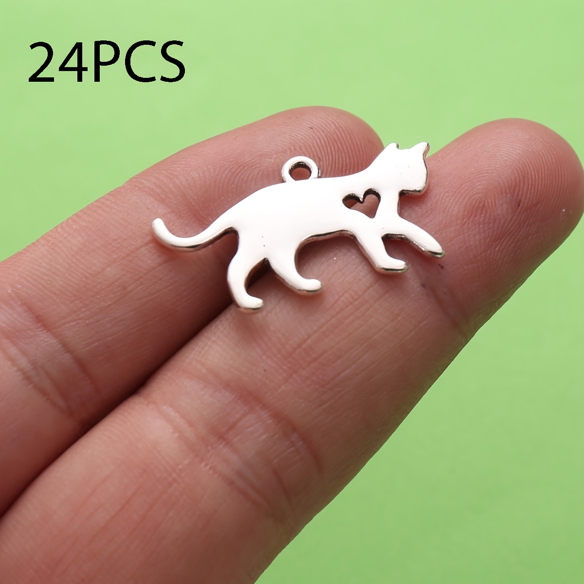TEMU 24pcs Minimalist Love Heart Cat Pendant Handmade Jewelry Additions Fresh Style Creative Pendant Bracelet Necklace Earrings Beaded Material
