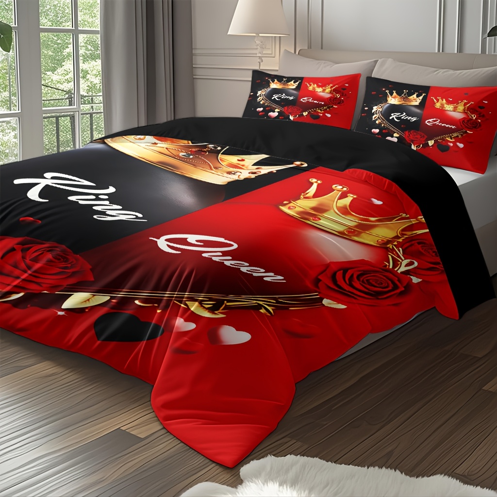 3pcs comfortable   theme bedding set soft high definition   cozy romantic black and red   gift   use machine washable 1 duvet cover 2 pillowcases no filling Product details 3
