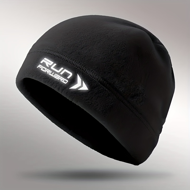 Image of 1pc Winter Thermal Beanie Hat - Cold Weather Running, Cycling, Hiking Cap - Soft For - Black - Minimalist Sporty Design For Gym, Outdoor Activities & Wear, Sports Headwear, Hat, Reflective Accents