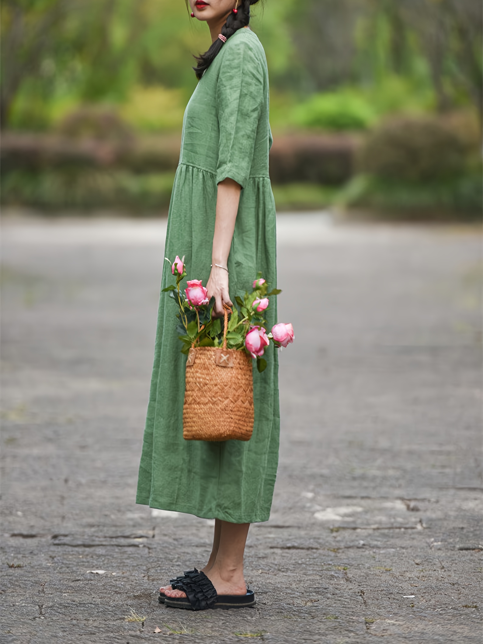 a directional womens loose dress pockets high waisted v neck - Temu