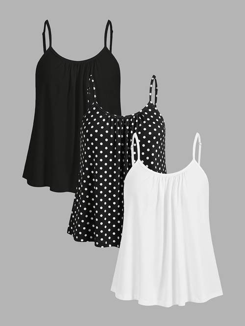 3pcs womens pleated polka dot suspender vest loose fit with adjustable shoulder straps suitable for spring and summer wear multiple pieces in a pack suspender be as an outer wear shoulder suspender for