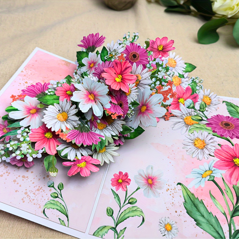 

1pc Daisy Pop-up Card, Flower Greeting Card, Orchid 3d Handmade Card For Ever `s Day, Birthday, Spring Greeting, Aniversary, , With Note Card And