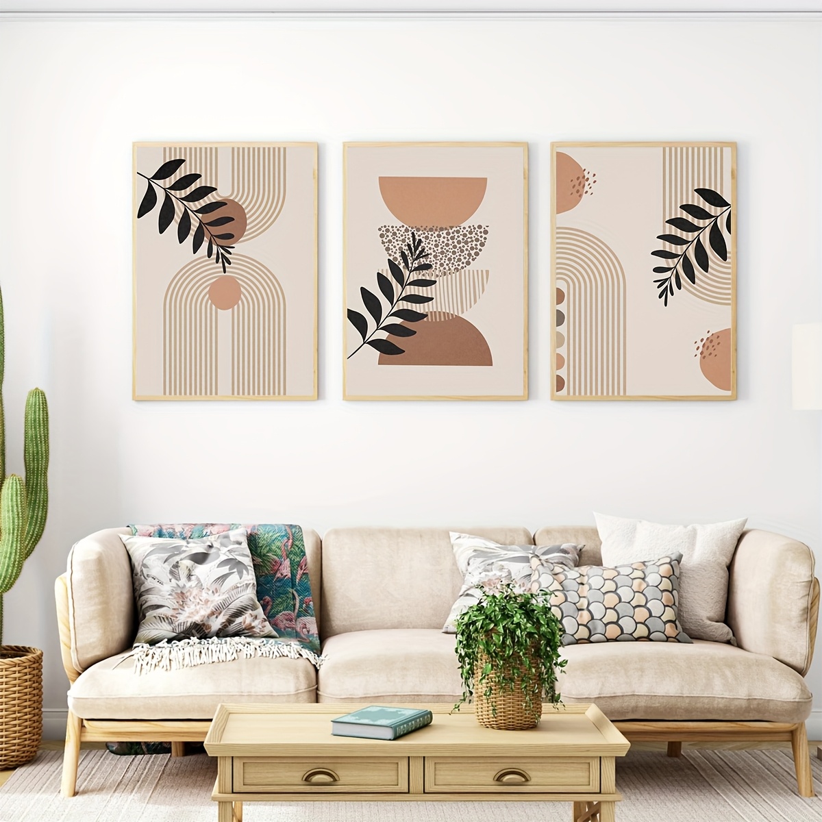 Set Mit 3 Botanischen Wandbildern Im Boho-Stil – Je 30,5x40,6 Cm, Erdfarben, Minimalistisch, Für Wohnzimmer, Schlafzimmer & Bad