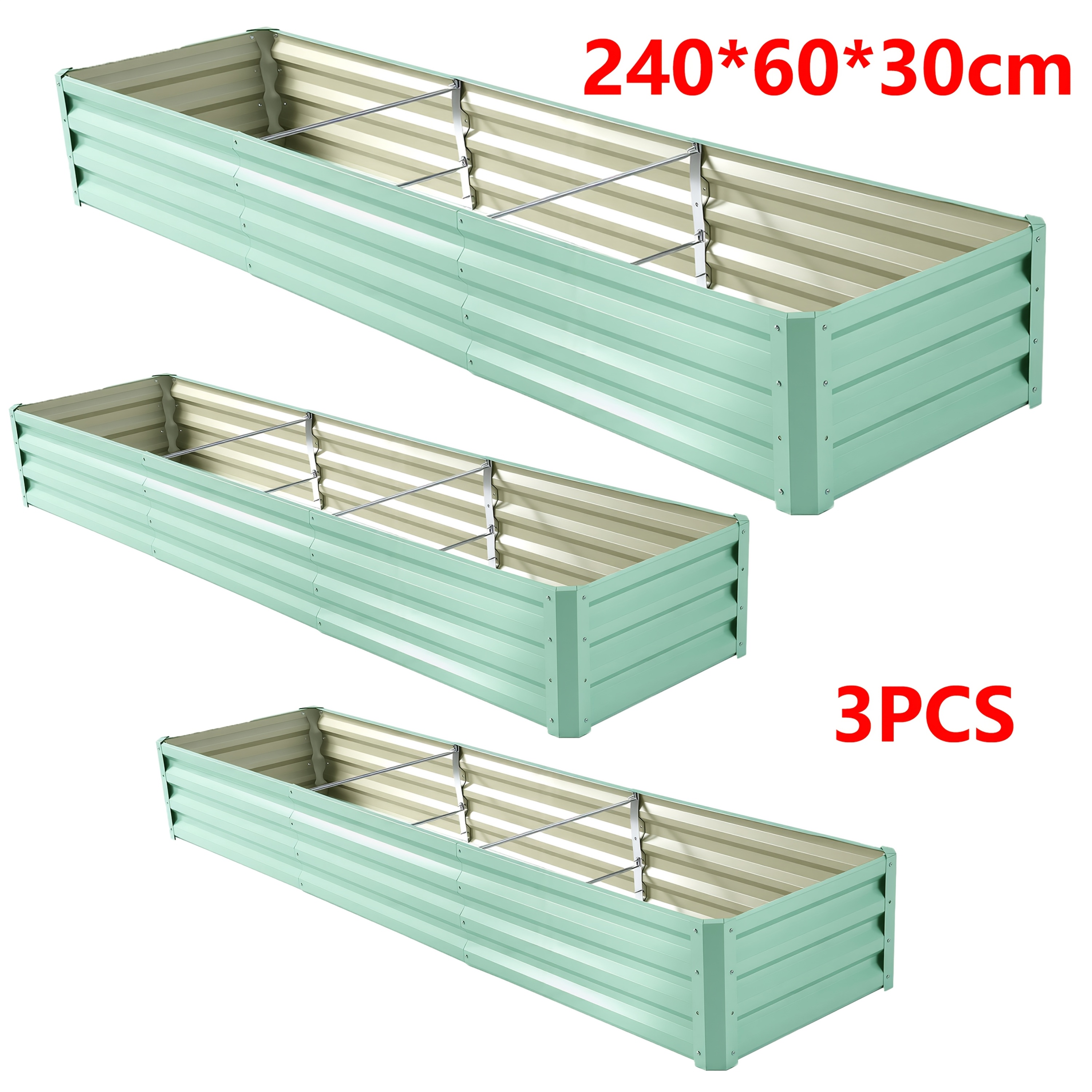 TEMU 3pcs Extra Large Metal Rectangle Raised Bed Garden Planter , Outdoor Vegetable Fruit Flower Growing Box, 240x60x30cm