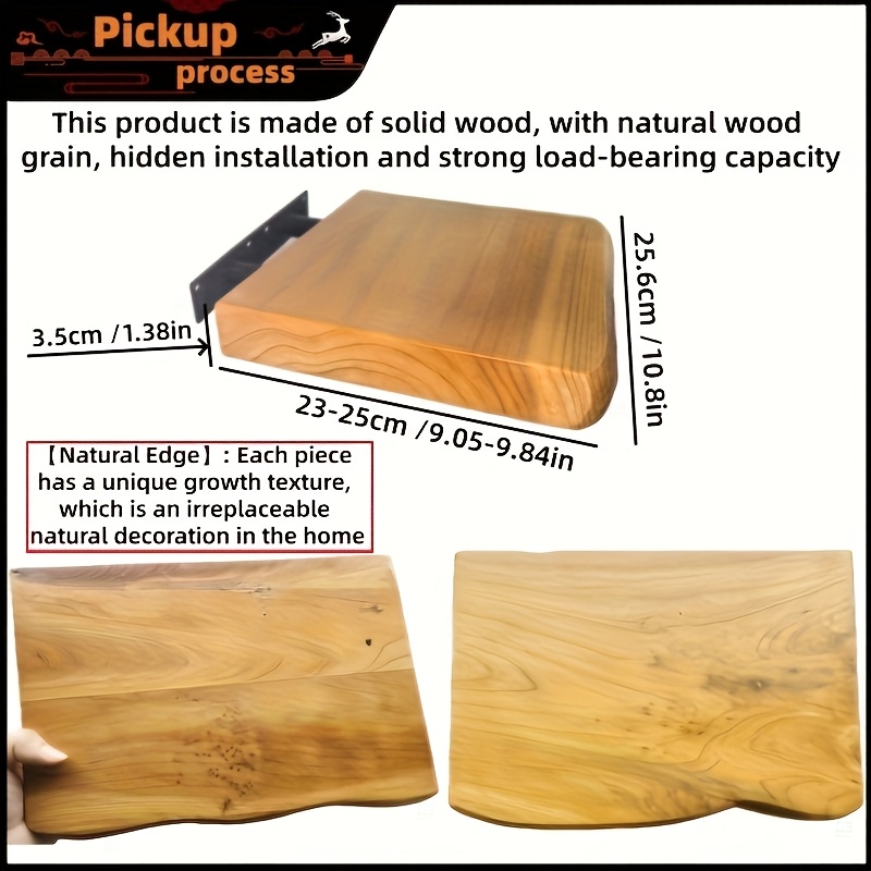 Cedar Solid Wood Handmade Floating Shelf with Natural Wood Grain and Hand-sanded Natural Edges. Large Floating Shelf, Suitable for Guesthouses, Farmhouses, Living Rooms, Kitchens, Bathrooms, and Bedrooms. Pre-drilled Holes for Easy Installation.