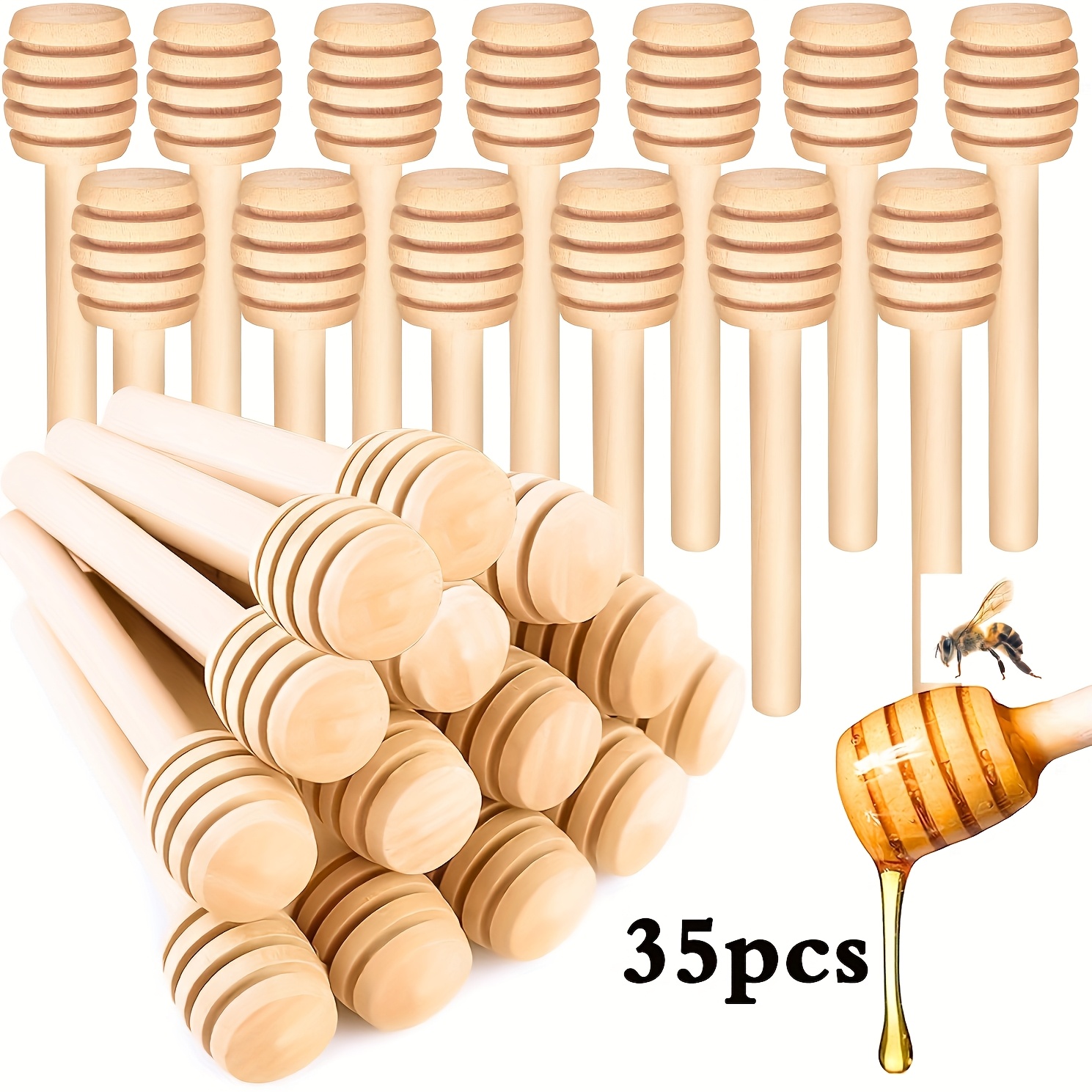 TEMU 25/35 Honey Spoons, 10cm Mini Wooden Honeycomb Sticks, Small Honey Stirring Sticks For Distributing Honey From Jars, Suitable For Wedding Party