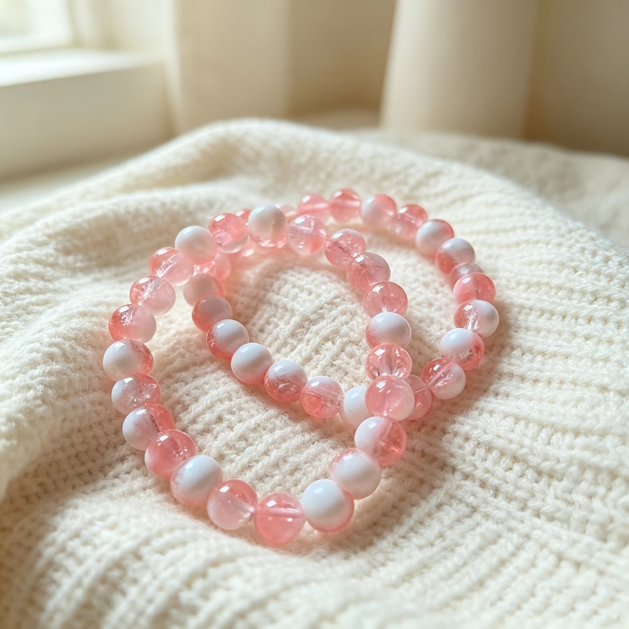 2pcs Pink White Gradient Style Bracelets