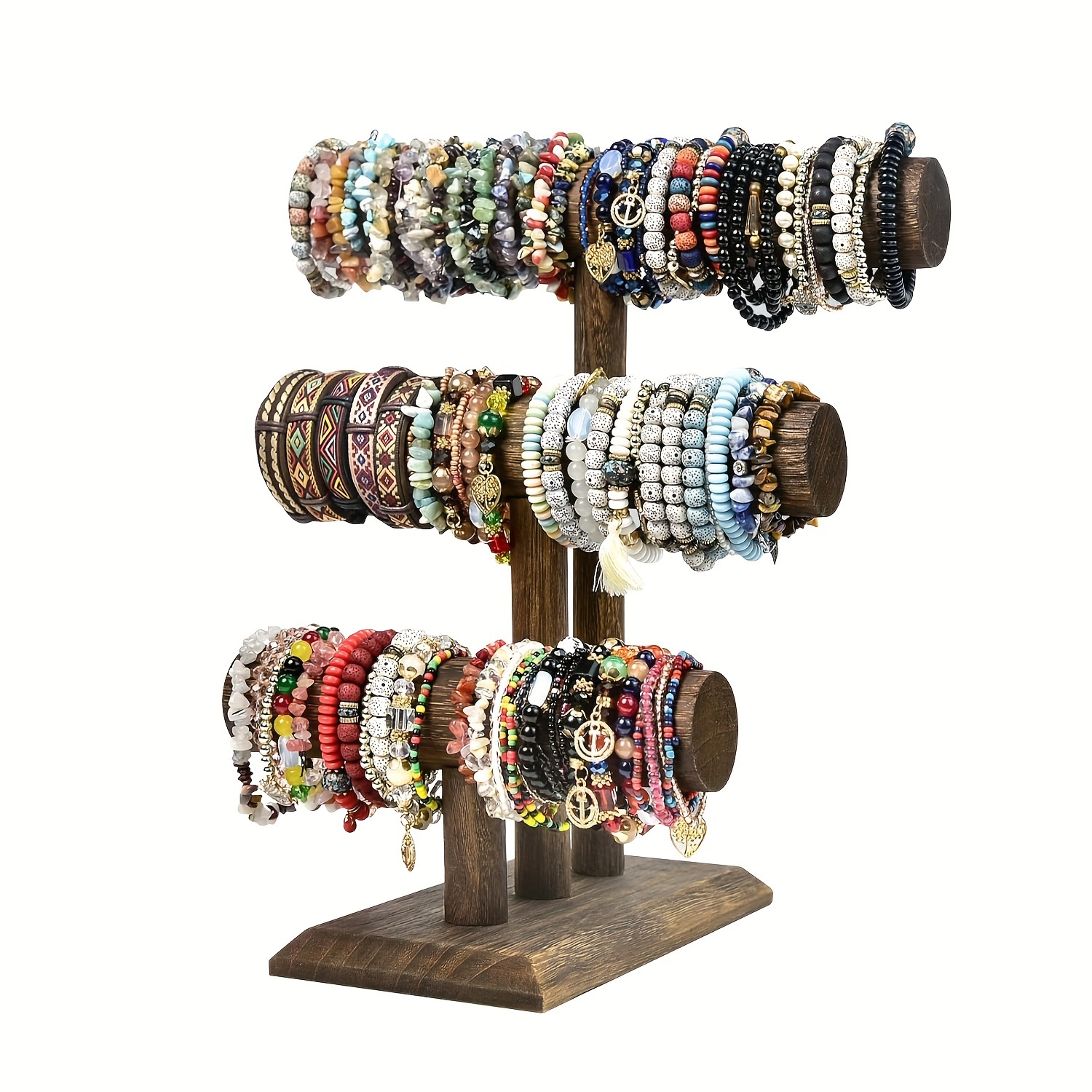 

3-tier Wooden Bracelet Holder: Multi-purpose, Desk Mounted, Vintage Style, Rectangular, No-electricity Required