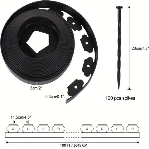 no dig durable garden landscape edging kit 2 tall black plastic lawn border for landscaping flower gardens lawn 100ft 120pcs anchoring spikes black