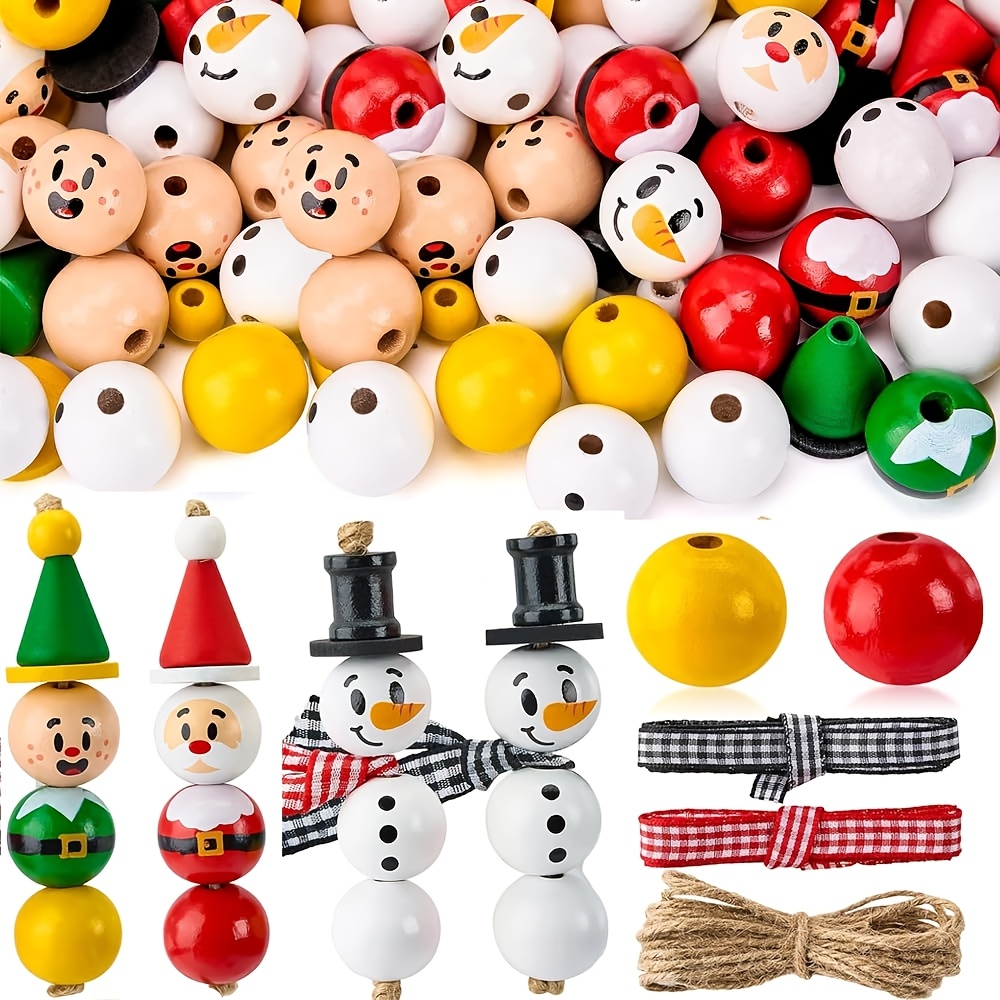 8 Hanging Ornaments Featuring A Snowman, Santa Claus, And Elf Made From Wooden Beads For Christmas Crafts, Winter Projects, Party Decorations, And School Art Activities