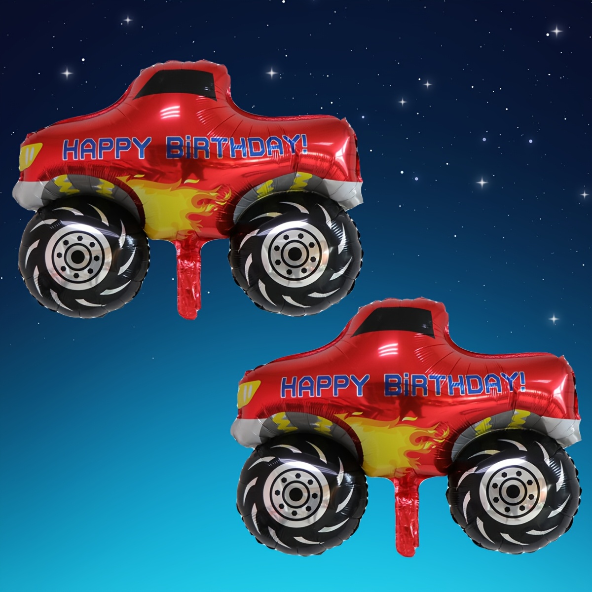 Image of 2pcs, Happy Birthday Pickup Truck Shape Foil Balloons, Birthday Party Decorations Kids, Children's Birthday Inflatable Toys, Birthday Party Supplies, For Halloween, Christmas