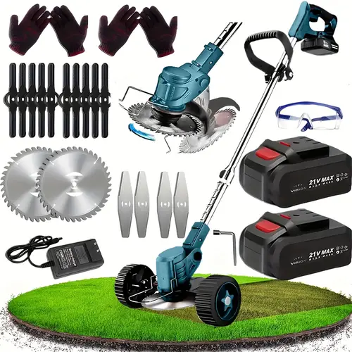 small portable cordless electric lawn mower lawn cutter with 2 high capacity lithium batteries types of blades many gifts multi function cutter for yard and garden holiday birthday gift for father and husband