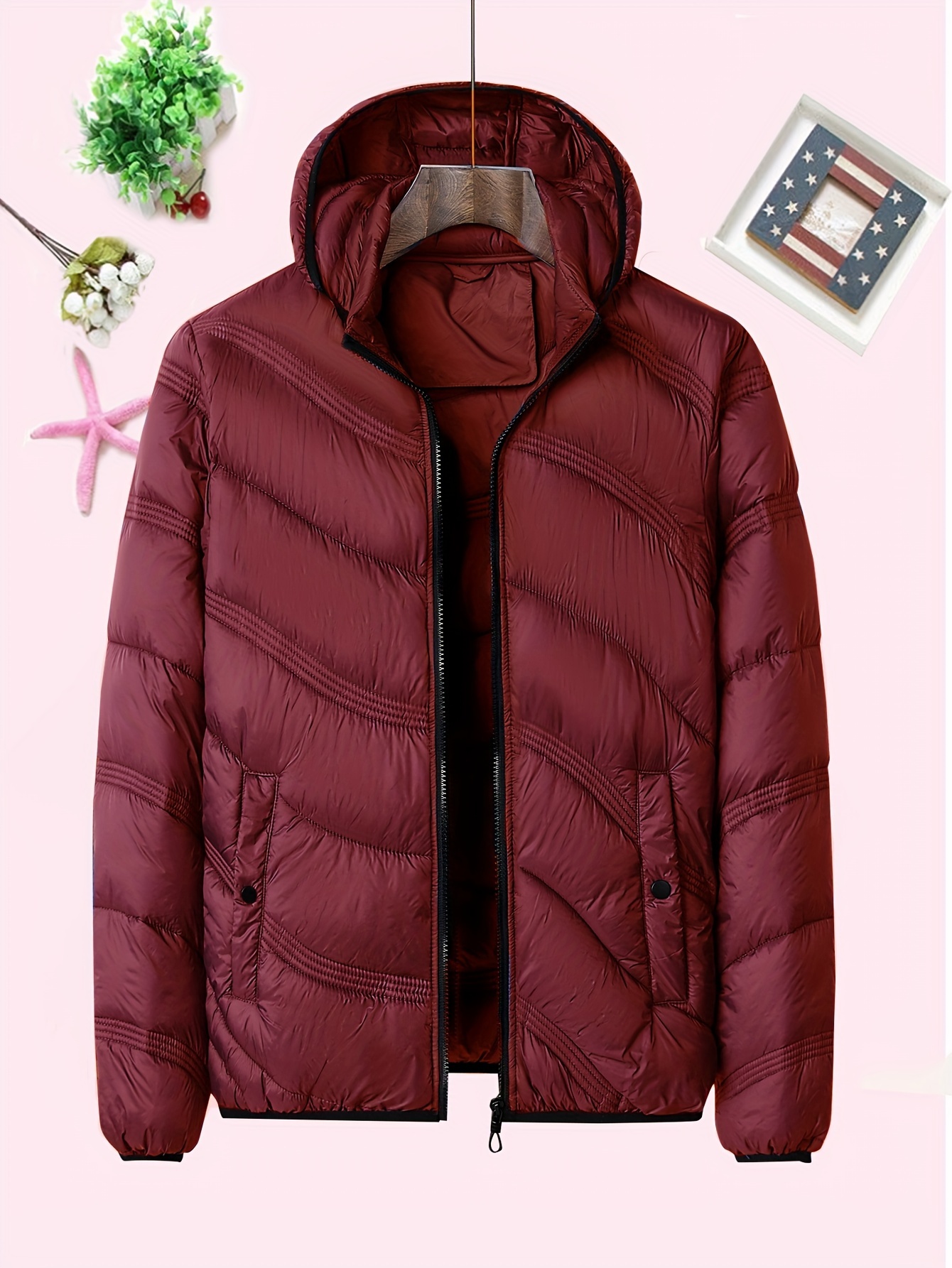 damen burgunder winterjacke abnehmbarer kapuze puffer westen