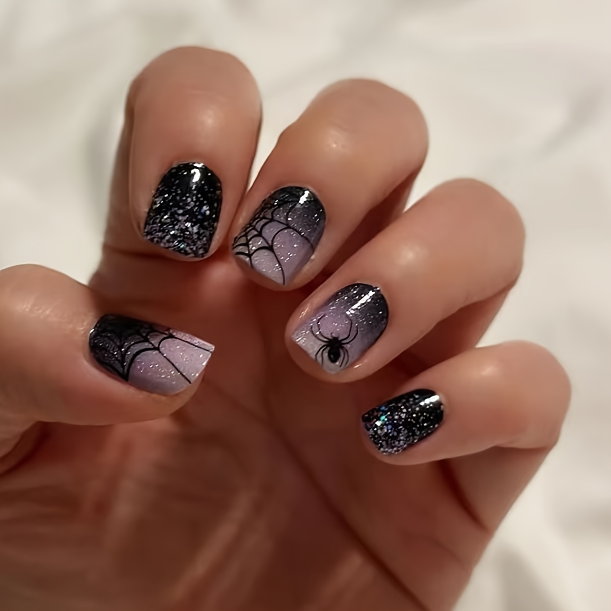 TEMU 24 uñas postizas de - Degradado a con diseño de , brillantes y reutilizables - Fácil aplicación y duraderas para Halloween, manicura diaria o