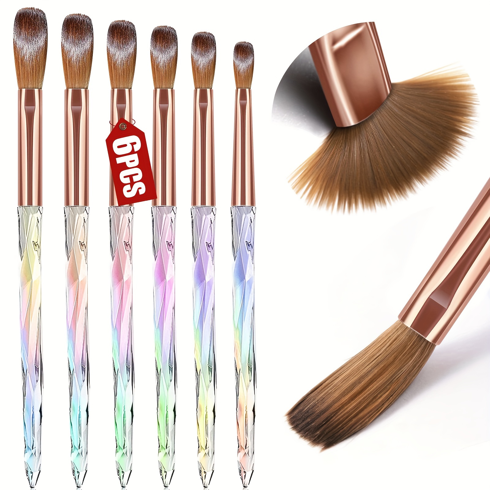 

6pcs Acrylic Nail Brush Set, Size 4/6/8/10/12/14 Acrylic Nail Brushes For Acrylic Application, Gradient Professional Manicure Nail , Acrylic Powder & Acrylic Nail Kit