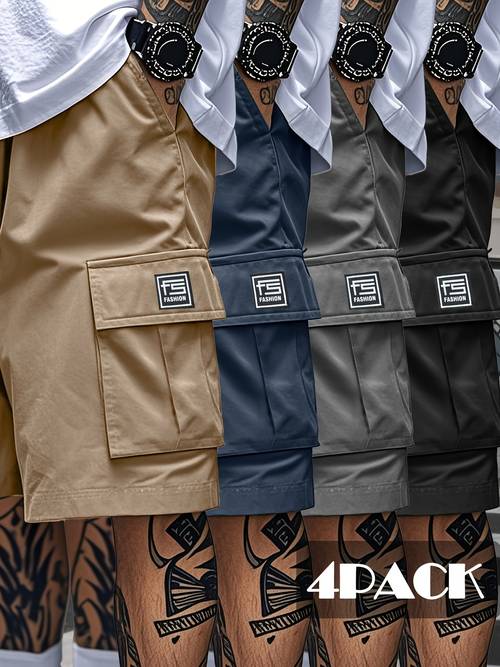 4pcs mens workwear shorts with multi mens loose non elastic solid color multi shorts casual loose shorts suitable for casual wear summer casual shorts knee