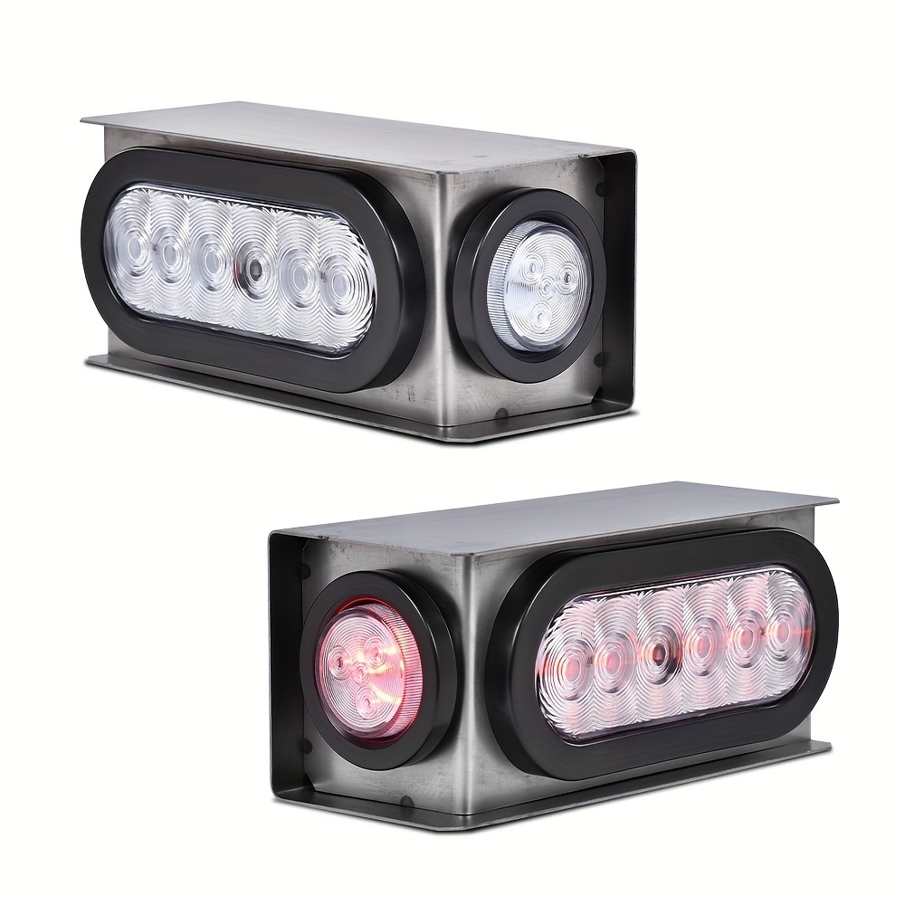 TEMU Clear Tail Lights Steel Boxes Housing W/6inch Oval Led Trailer Tail Lamp 2 Inch Round Marker Lights 2pcs, Without Battery