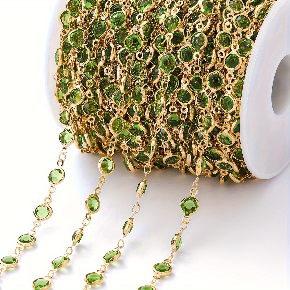 Image of 39.37-inch Assorted Color Crystal Zirconia Bezel Charms Beads Chain For Crafting Bracelets And Necklaces