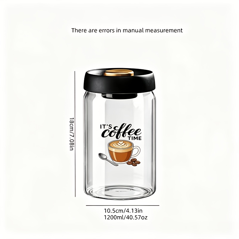 TEMU 1pc 500ml/900ml/1200ml/1800ml Sealed Glass Coffee Bean Storage Jar, With Vacuum Lid, Printed 