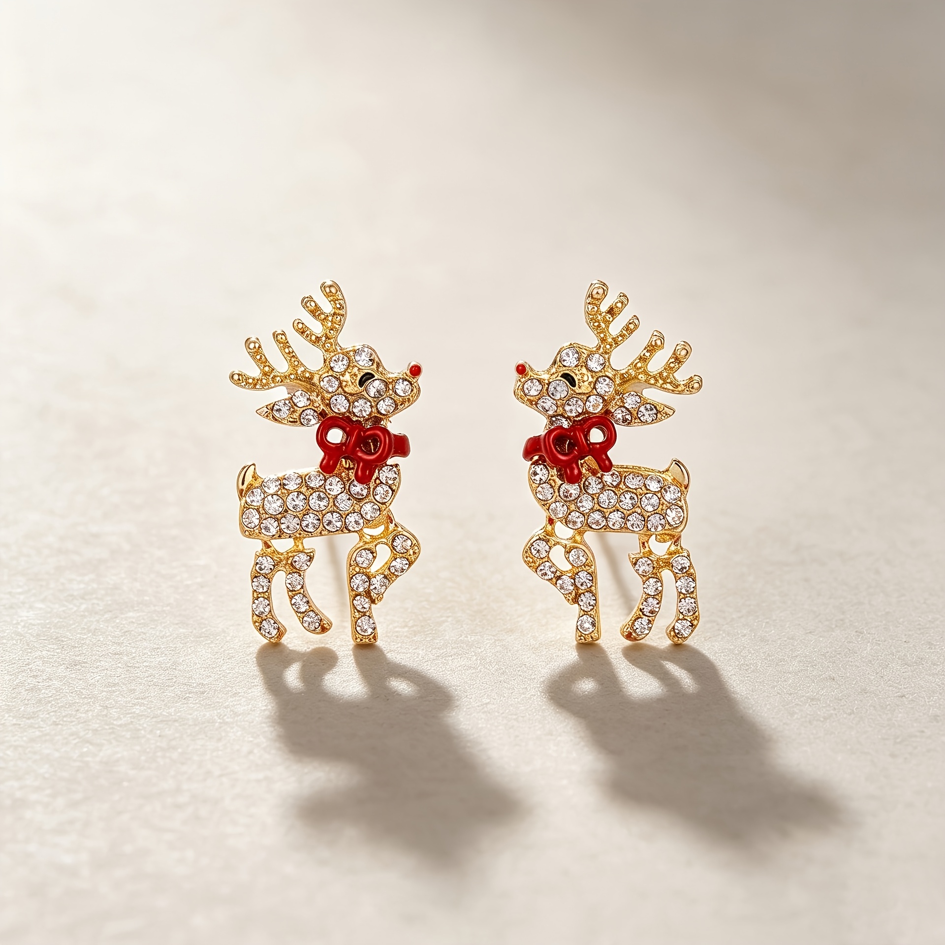 TEMU 1 Pair Sequin Rhinestone Reindeer Bow Earrings, Cute Women's Christmas Decorative Earrings