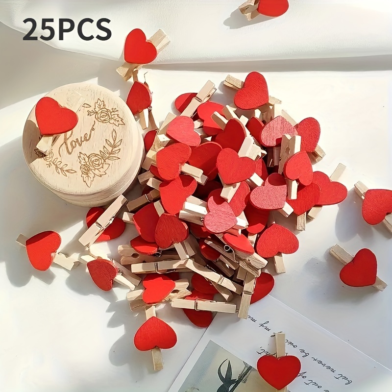 50 Unids/lote Clips Corazón Rojo Ropa Madera Amor Pin - Temu