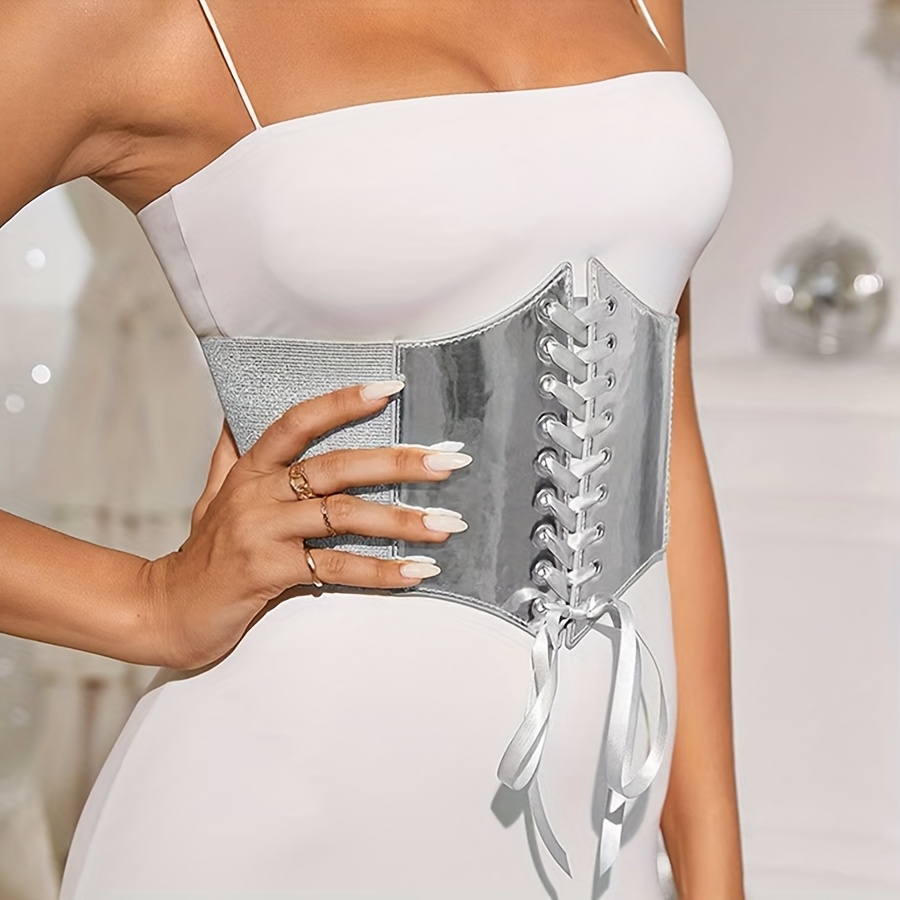 women' metallic elastic waist cincher belt adjustable Temu Bahrain