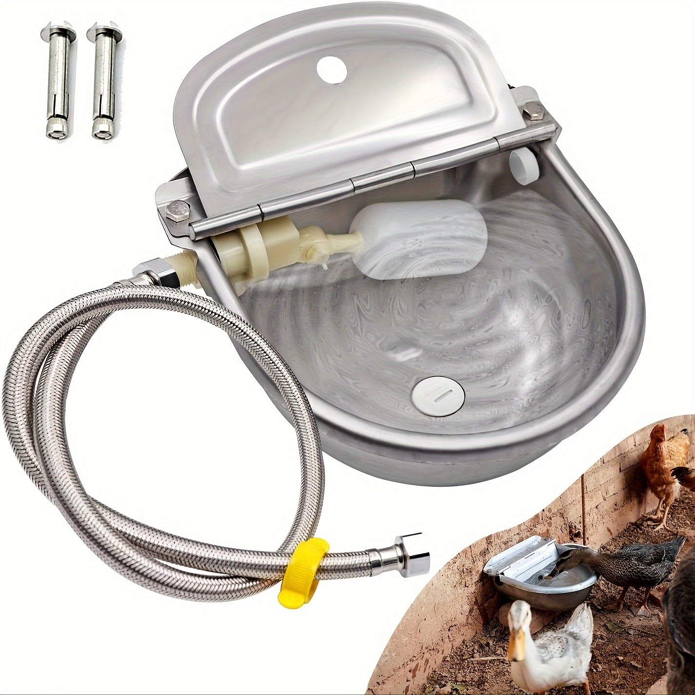 

1 Pack, Automatic Stainless Steel Livestock Water Bowl, 3l Capacity, Upgraded Longer Design, Self-filling Drinking Basin For All Size Animals, Easy-to-clean With Outfall, Durable Farm Equipment