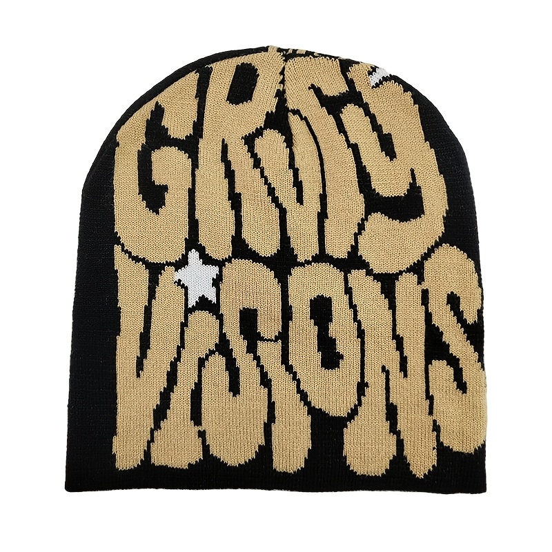y2k brimless beanie unisex hip hop hat letter jacquard warm - Temu