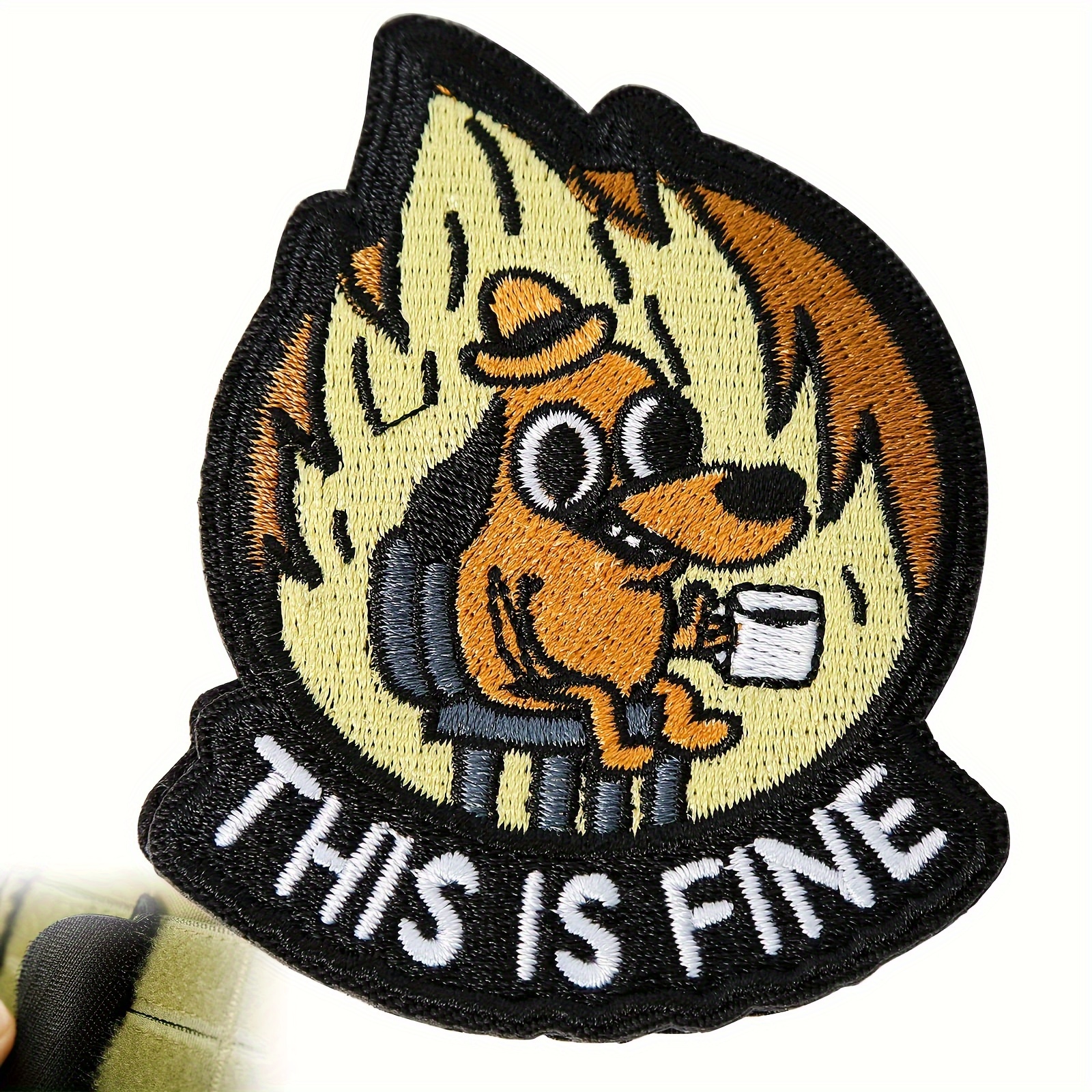 

This Is Patch, 1-piece Funny Morale Embroidered Appliqué With Hook And Loop Backing, Cute Cartoon Dog In Fire Decal For Backpacks, Vests, Jackets, Jeans, Hats