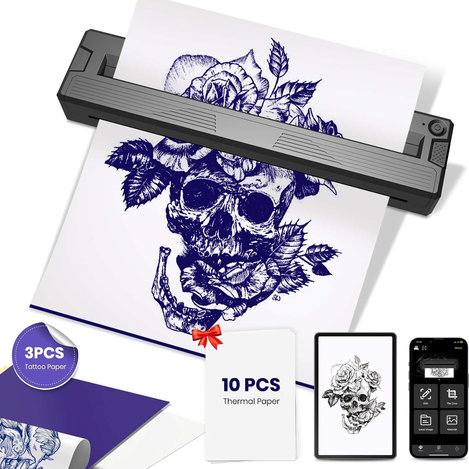 TEMU Portable Travel Wireless Printer | Compatible With Android, Ios, And Laptops, Suitable For A4 Paper, Ink-free Thermal Printing, With 3pcs Tattoo