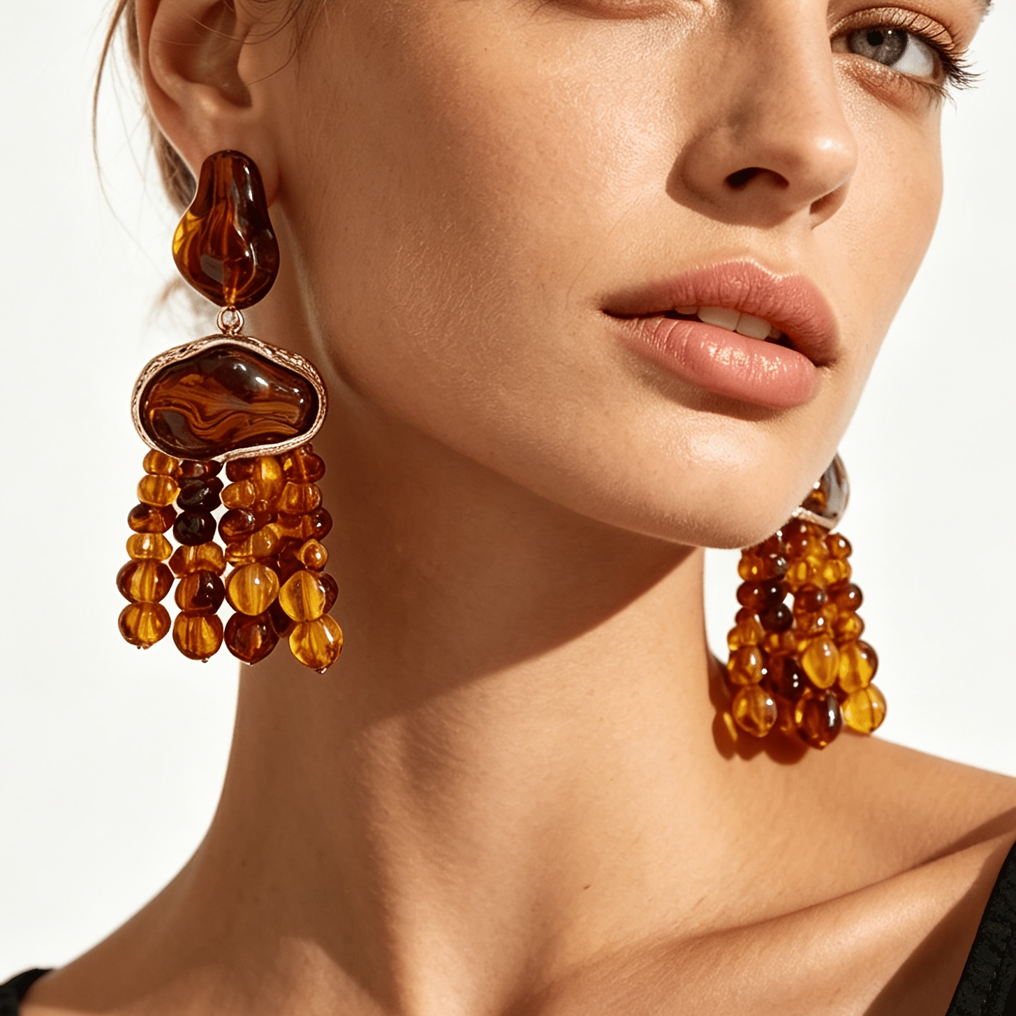TEMU Un di orecchini pendenti da donna con design a nappa con perline e pietra preziosa asimmetrica a di dimensioni, stile boh矇mien vintage elegante,
