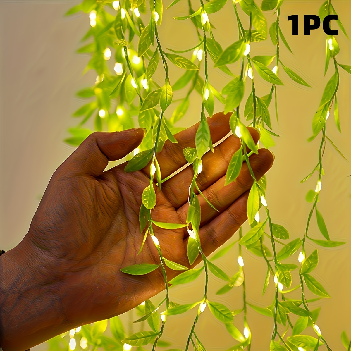TEMU 1pc/2pcs 116led Usb Artificial Vine String Lights, Decorative Green Leaves String Lights, Ideal For Fence, Outdoor Garden, Wedding, Balcony,