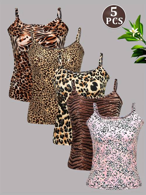 5 pack leopard print crop for women summer fit flattering inner wear sexy outerwear