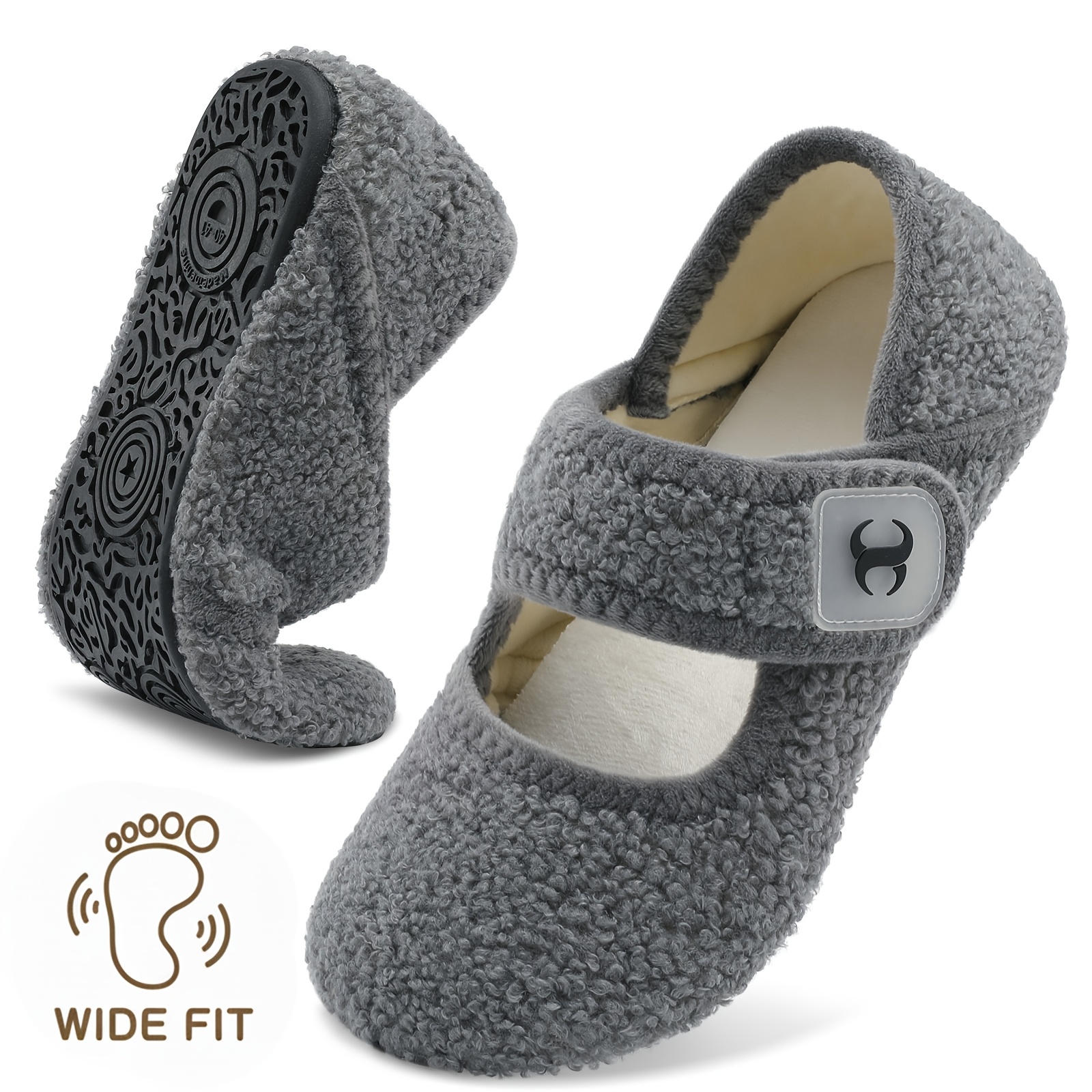 Image of Womens Wide Slippers With Rubber Sole Soft-lightweight House Slipper Socks, Around House Shoes, Comfy Adjustable For Home Bedroom Travel Yoga, Unisex, Flat Shoes., Women Shoes