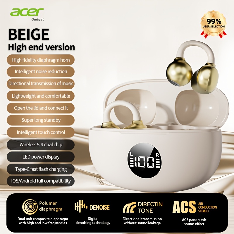 Image of [acer] Tws Wireless Earphones, Heavy Stereo + Call Noise Reduction, Ultra-long , Sports Running Ear-hook Style, Ear Hook Design, Low Latency , Hifi Sound, Lightweight , Stylish Design