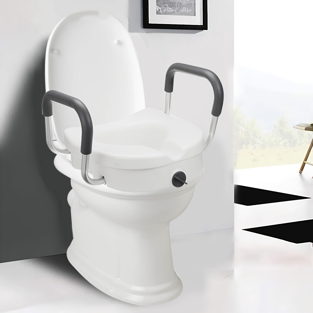 Elevated Toilet Seat With Removable Metal Armrests, Toilet Safety Rail, Aluminum Toilet Seat With Removable Cushioned Handle, For Round And Elongated Toilet, Twist Lock Installation, Adjustable Width, For Elderly, Handicap, Patient, Pregnant