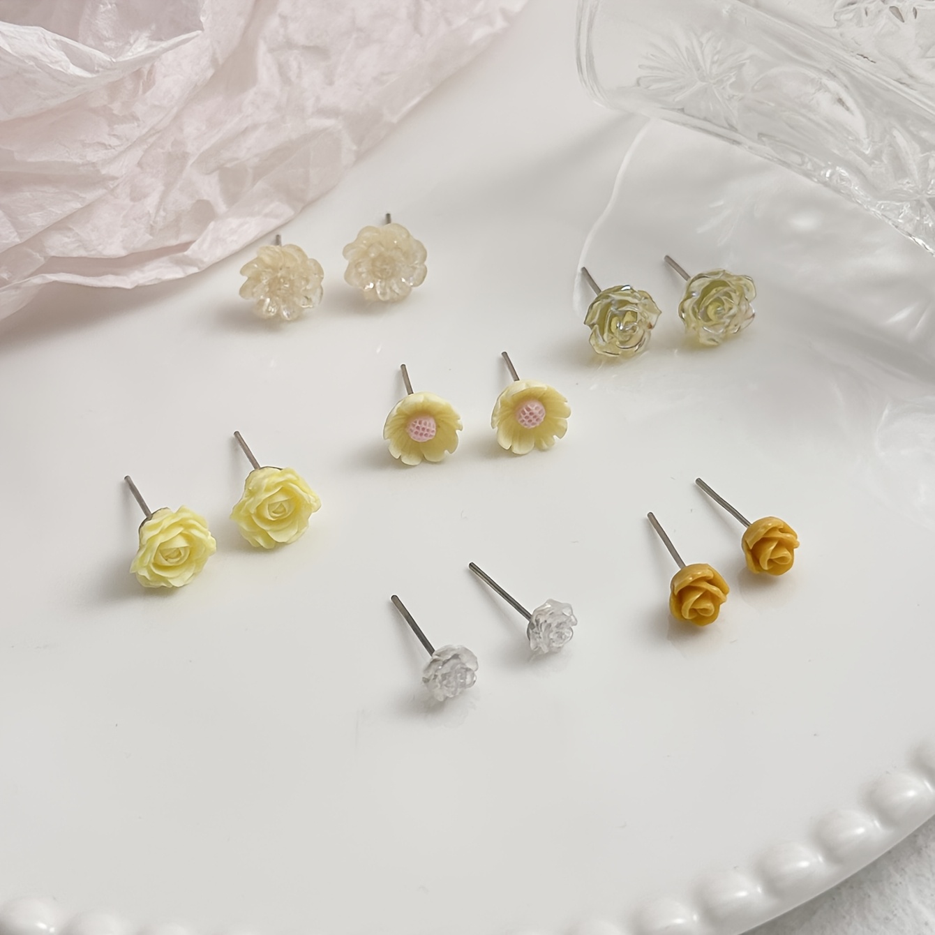6 Pairs Multi-Flower Style Small Exquisite Earrings Set