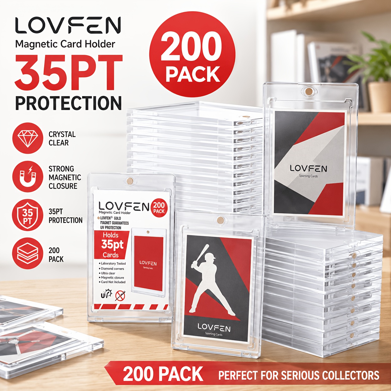 TEMU LOVFEN Portatarjetas magnético de 200 unidades, tarjeteros táctiles de 35 pt, protectores de tarjetas de plástico duro, cajas magnéticas para