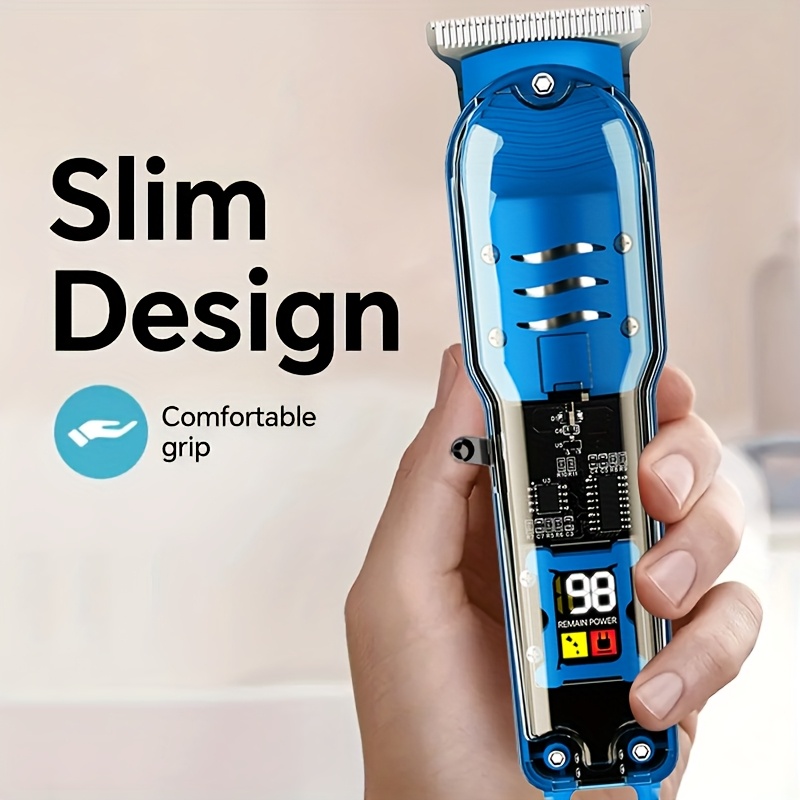 Rechargeable Professional Electric Hair Clipper, Transparent Shell Shaped Hair Trimmer, Cordless Portable Haircut Kit for Men Women Salon, with LED Display Screen