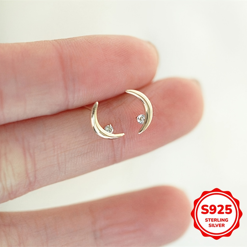 Vintage S925 Sterling Silver Crescent Moon Stud Earrings