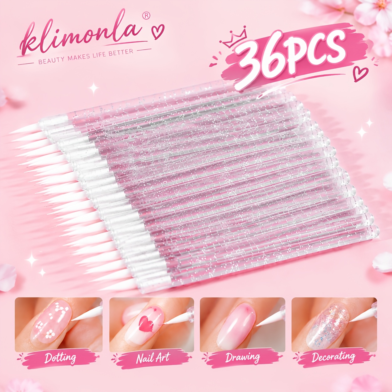 TEMU 36pcs Stylos de Nail Art en Cristal Rose, de pour des Ongles Parfaits