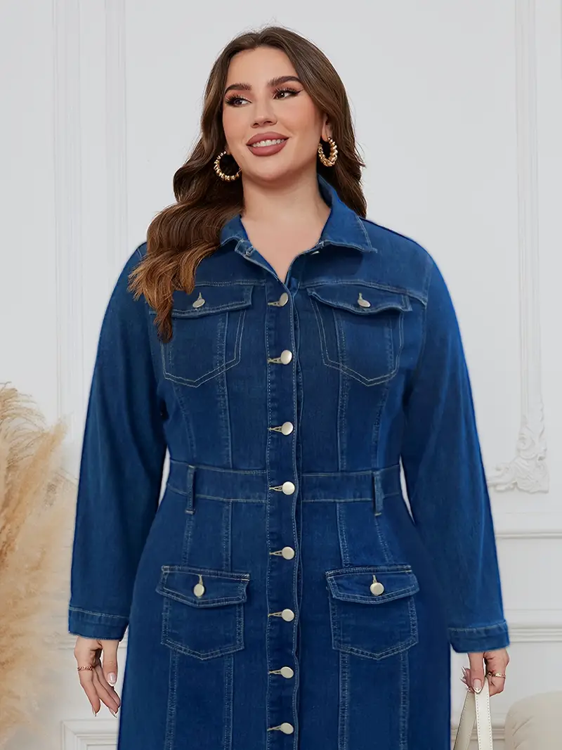 plus size long denim dress figure women' - Temu plus size long denim dress figure women' - Temu