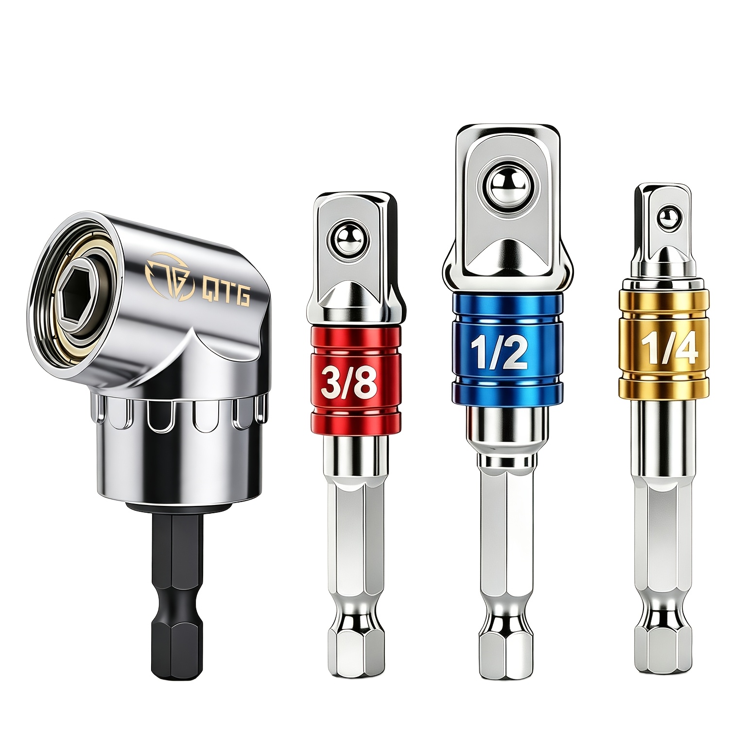 TEMU 4pcs Qtg Drive Socket Adapter Set, Drill Bit Adapter Kit, 1/4" 3/8" 1/2" Hex Shank Socket Adapter Kit, Impact Grade Socket Extension Kit With