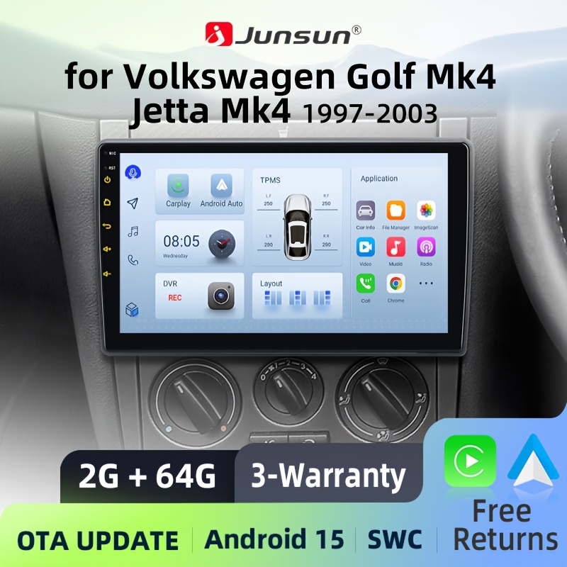 Image of Junsun 9 Inch 2 Din Car Stereo, 4 Core 2+64gb 15 Car Radio, Fit For Golf 4 Jetta Mk4 1997-2003 & Auto, Wireless , Ips Hd Display, Wifi Gps Navigation, Fm/rds Radio, Steering Wheel Control, Eq